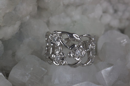 White Gold Flower Ring With Diamonds